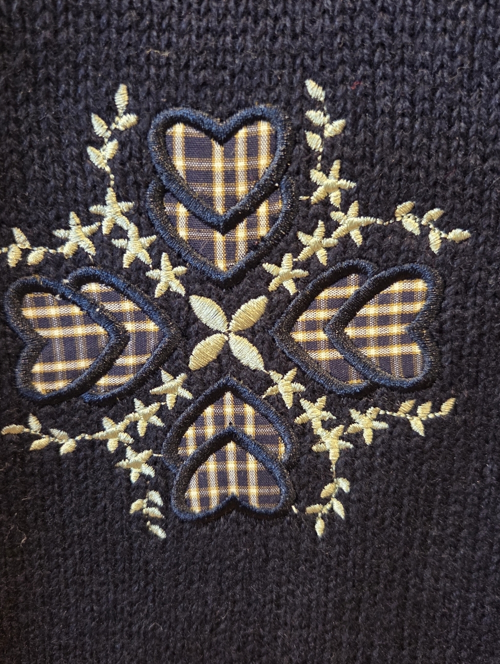 Vtg C.J. Banks Hand Embroidered Heart Sweater Vest 2X Plus Size Navy Ramie